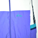 Vintage Asics zip up tracksuit track jacket trackie sweater jumper sweatshirt pullover long sleeve in white purple cyan and black