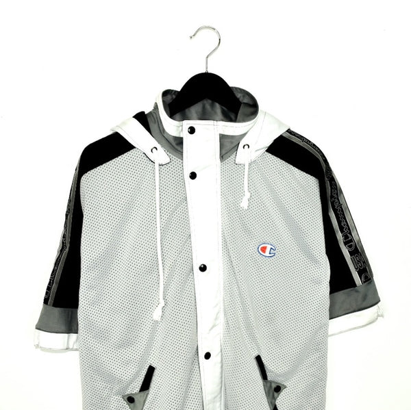 Vintage Champion sleeveless tracksuit track jacket fleece windbreaker in gray, white, black