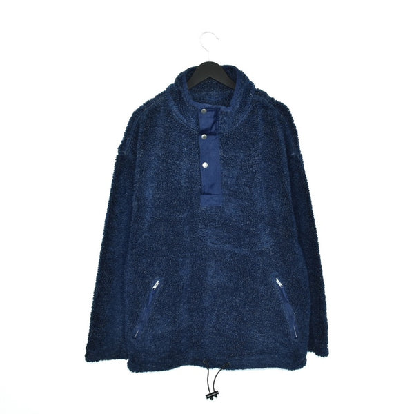 Vintage fuzzy zipneck outerwear sweatshirt jumper sweater pullover hoodie in dark blue