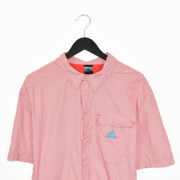 Vintage Adidas formal button uppolo shirt short sleeve top in red and white
