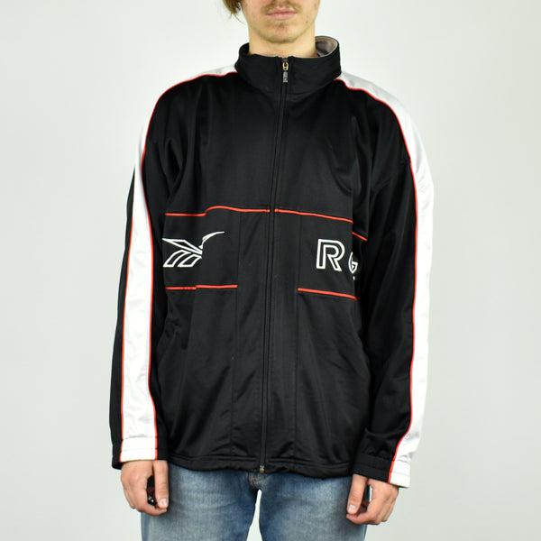 Vintage Reebok tracksuit track jacket fleece windbreaker in black and white