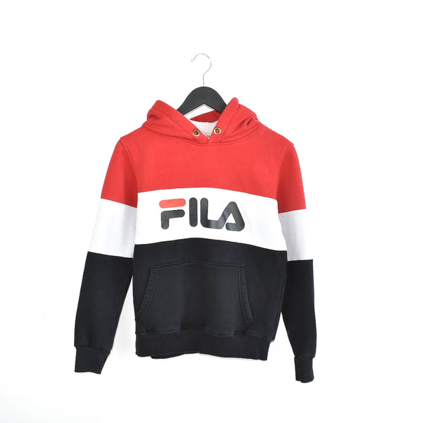 Vintage Fila hoodie long sleeve sweatshirt tracksuit fleece windbreaker jumper in black white and red