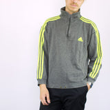 Vintage Adidas half zip fleece sweatshirt hoodie jumper sweater pullover in gray
