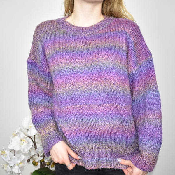 Vintage colourful knitted sweatshirt jumper sweater top pullover in purple