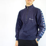 Vintage Champion half zip fleece sweatshirt hoodie jumper sweater pullover in blue