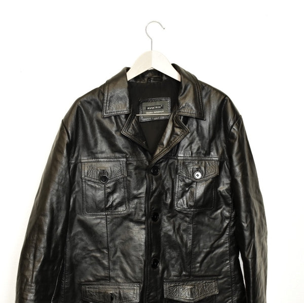 Vintage Aviatrix leather jacket windbreaker fleece track jacket bomber jacket in black