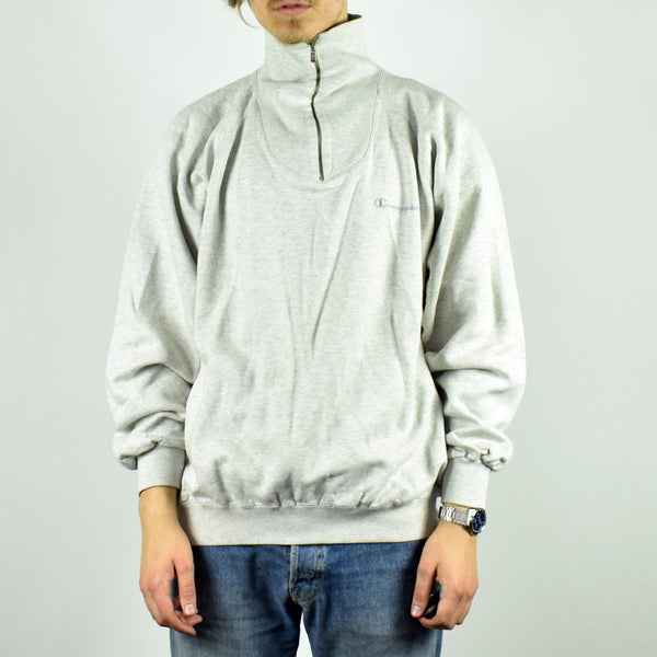 Vintage Champion half zip sweatshirt fleece jumper sweater pullover hoodie in gray