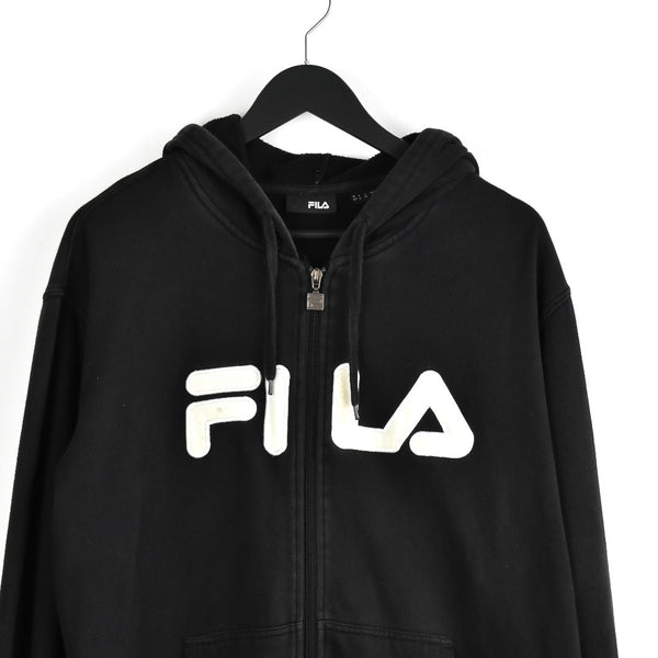 Vintage Fila zip up hoodie pullover sweatshirt windbreaker fleece track jacket jumper in black and white