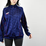 Vintage Puma tracksuit track jacket fleece windbreaker in navy blue and white