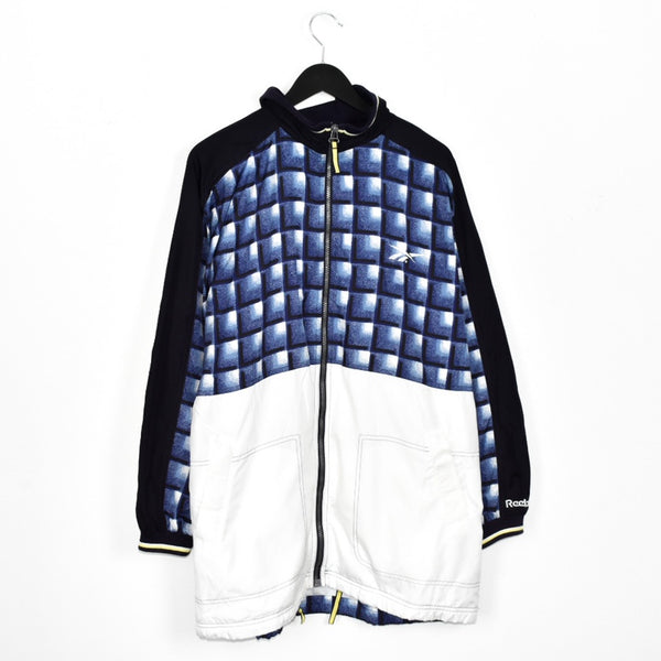 Vintage Reebok windbreaker zip up tracksuit track jacket trackie sweater jumper sweatshirt pullover long sleeve in blue and white