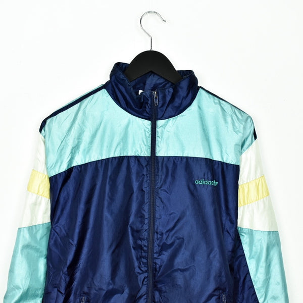 Vintage Adidas track fleece longsleeve tee pullover windbreaker sweatshirt in blue white cyan and yellow