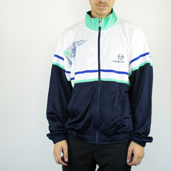 Vintage Sergio Tacchini tracksuit track jacket fleece windbreaker in white and black