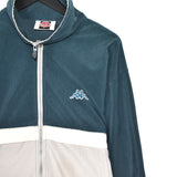 Vintage Kappa soft zip up pullover sweatshirt windbreaker fleece track jacket in green, grey and white