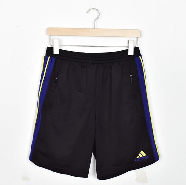 Vintage Adidas shorts trousers joggers bottoms pants in black with purple and yellow stripes