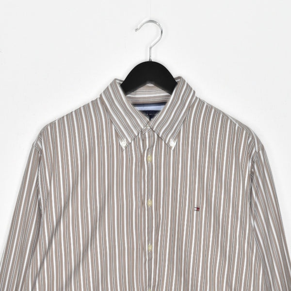 Vintage Tommy Hilfiger formal button up shirt long sleeve top in white and brown stripes