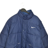 Vintage Nike puffer jacket bomber zip up track jacket windbreaker sweatshirt longsleeve tee pullover jumper in blue and white