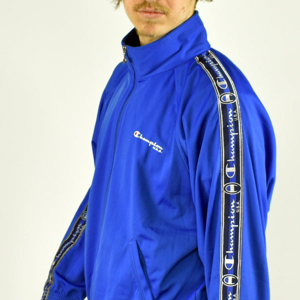 Vintage Champion tracksuit track jacket fleece windbreaker in blue