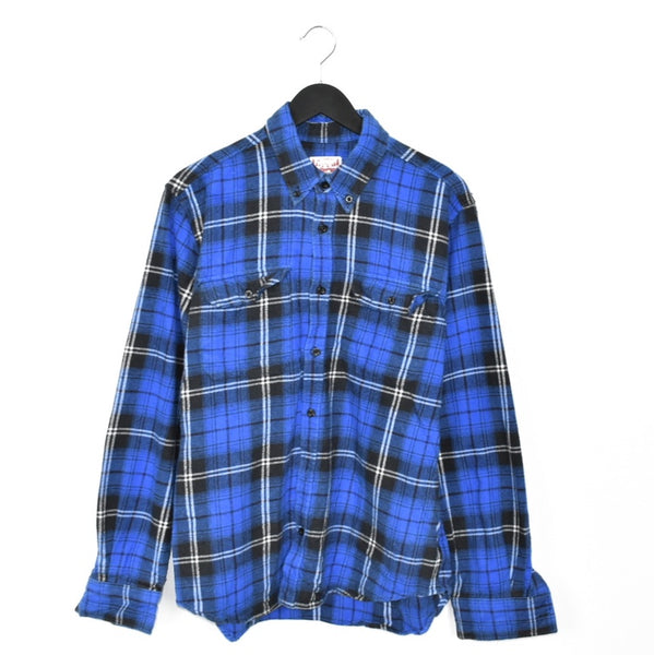 Vintage Wolferland formal button down shirt t-shirt tee top blouse in blue and black