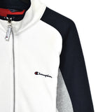 Vintage Champion zip up pullover sweatshirt windbreaker fleece track jacket in white black and grey
