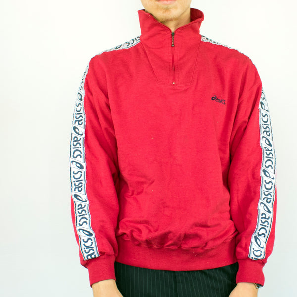 Vintage Asics half zip fleece sweatshirt hoodie jumper sweater pullover in red