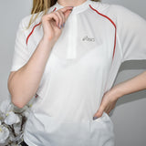 Asics quarter zip up t-shirt top sweatshirt jumper sweater pullover in white