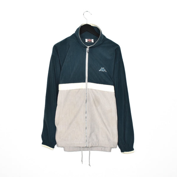 Vintage Kappa soft zip up pullover sweatshirt windbreaker fleece track jacket in green, grey and white
