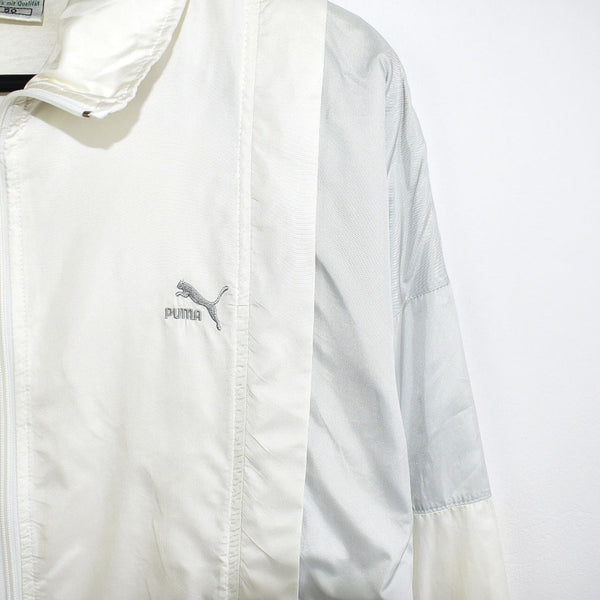 Vintage Puma windbreaker zip up jacket trackie track coat in white and grey