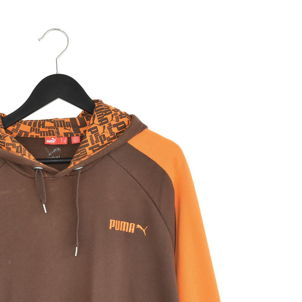 Vintage Puma hoodie pullover sweatshirt windbreaker fleece track jacket jumper in brown and orange