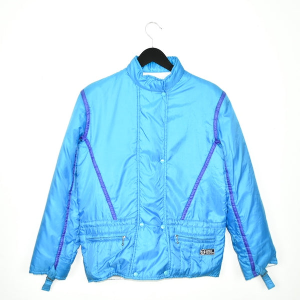 Vintage Sergio Tacchini windbreaker trench puffer jacket track coat in dark grey and orange