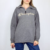 Vintage Champion half zip sweatshirt fleece jumper sweater pullover hoodie in gray