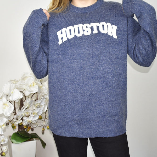 Houston fishbone knitted sweatshirt jumper sweater top pullover in purple