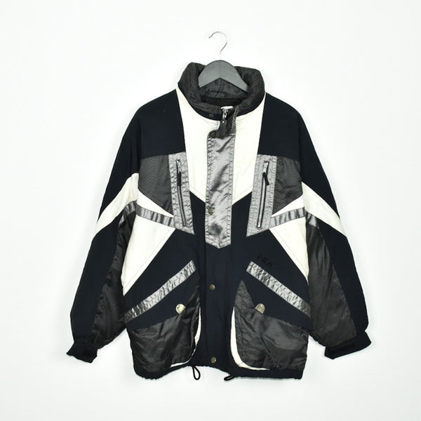 Vintage Fila puffer jacket windbreaker fleece track jacket bomber jacket in black and white