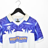 Vintage lotto polo sport shirt short sleeve t-shirt tee blouse top in blue and white