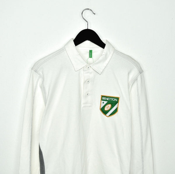 Vintage United colours of Benetton long sleeve polo shirt t-shirt pullover in white