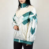 Vintage tracksuit track jacket fleece windbreaker in white and mint green
