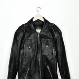 Vintage leather jacket windbreaker fleece track jacket bomber jacket in black