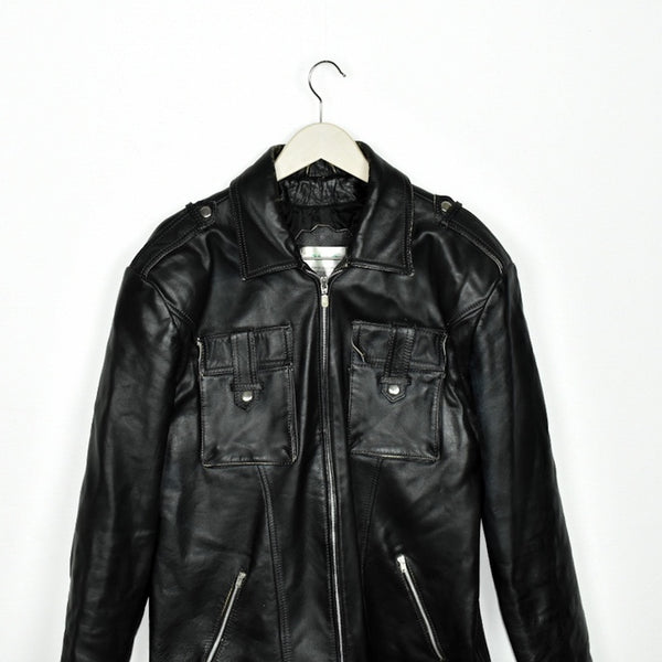 Vintage leather jacket windbreaker fleece track jacket bomber jacket in black