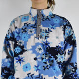 Vintage 80s 90s fleece sweater button up neck with blue snowflake pattern