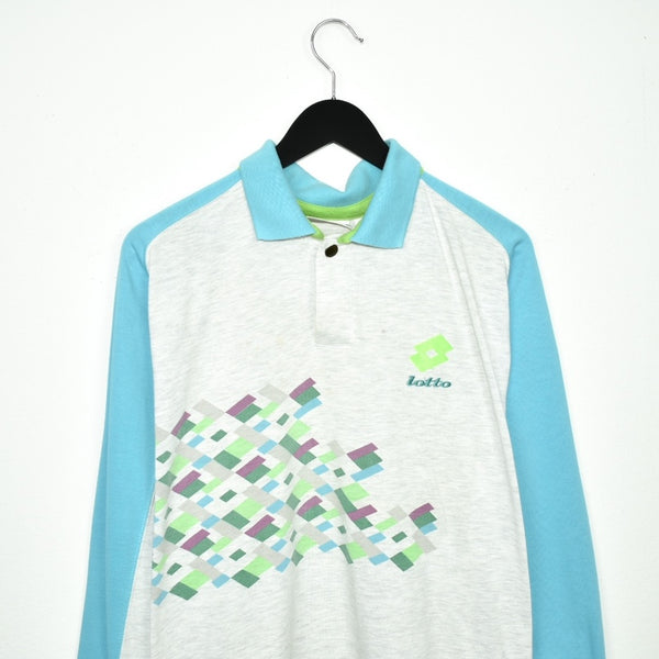 Vintage Lotto polo formal sweater jumper sweatshirt pullover long sleeve tracksuit trackie jacket in grey neon green and cyan