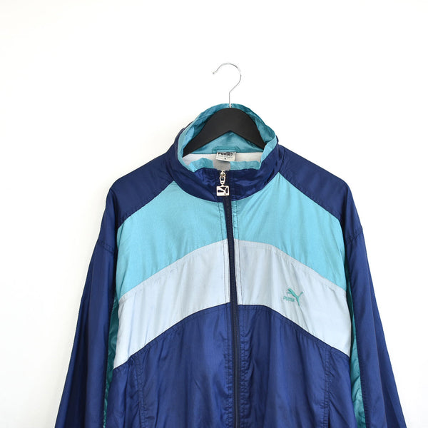 Vintage Puma windbreaker tracksuit track jacket trackie sweater jumper sweatshirt pullover long sleeve in dark blue