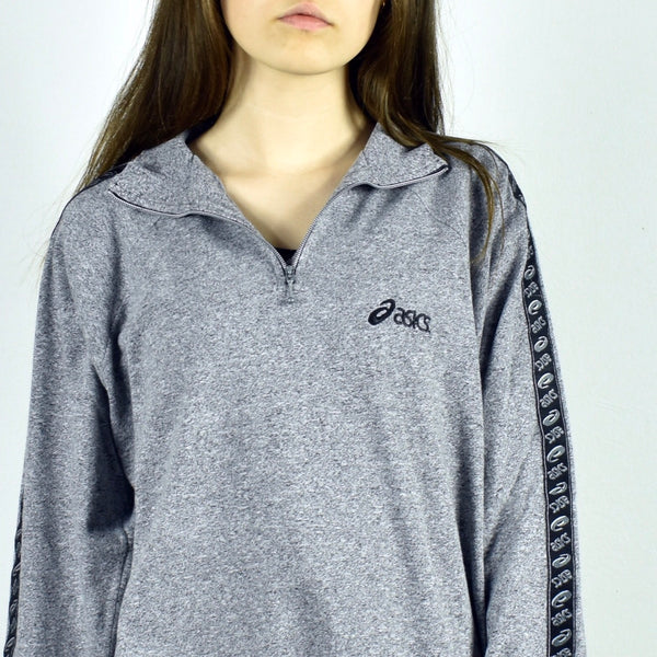 Vintage Asics half zip sweatshirt fleece hoodie jumper sweater pullover in gray