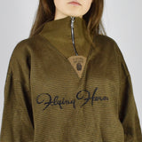 Vintage 80s 90s zipneck sweatshirt sweater pullover jumper in khaki brown and stripes