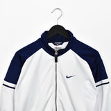 Vintage Nike zip up windbreaker tracksuit track jacket trackie sweater jumper sweatshirt pullover long sleeve in white and blue