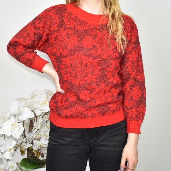 Vintage knitted sweatshirt jumper sweater top pullover in red