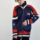 Vintage Champion tracksuit track jacket fleece windbreaker in navy blue, red and white