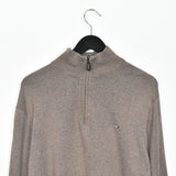 Vintage Tommy Hilfiger quarter zip up jumper longsleeve tee pullover sweatshirt hoodie in brown