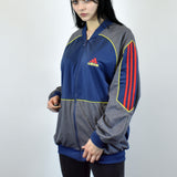 Vintage Adidas tracksuit track jacket fleece windbreaker in navy blue and gray