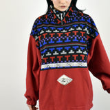Vintage half zip fleece pullover sweatshirt in red and black