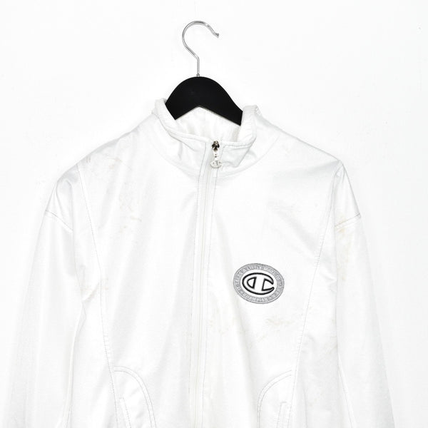 Vintage Champion windbreaker zip up tracksuit track jacket trackie sweater jumper sweatshirt pullover long sleeve in white