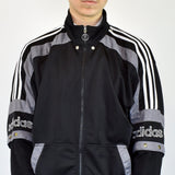 Vintage Adidas tracksuit track jacket fleece windbreaker in black and gray